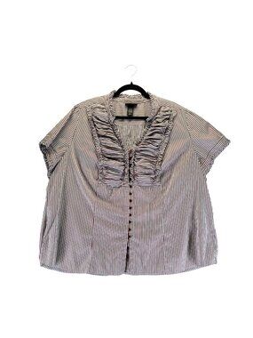 Lane Bryant Top Womens 26/28 White & Red Stripe Short Sleeve Ruched Button-Down